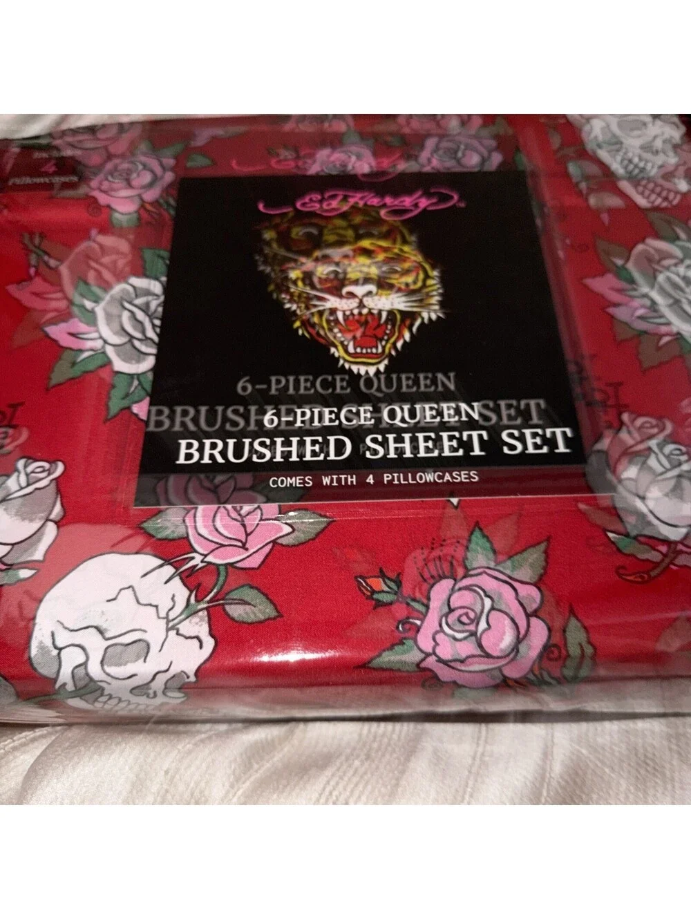Ed Hardy Red Six Piece Queen Sheet Set.